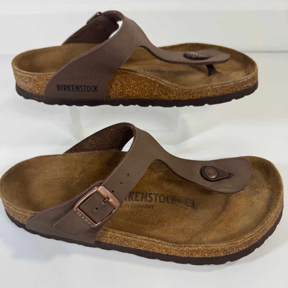 Birkenstock Women’s Gizeh Sandals Brown Vegan‎ Leather Size 38 - Picture 3 of 12